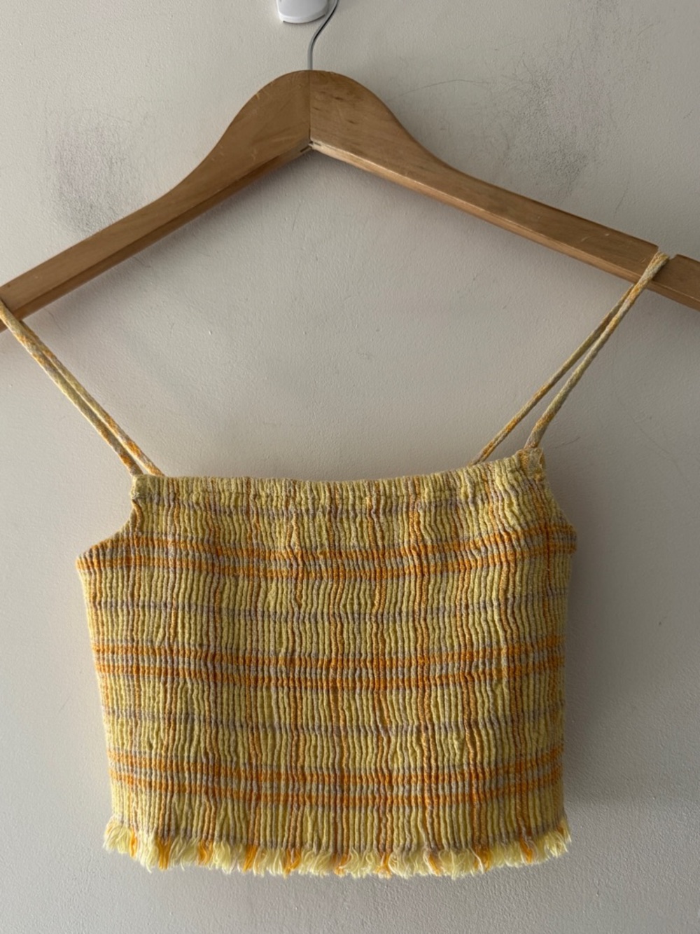 Zara Yellow Smocked Fringe‎ Hem Summer Crop Top